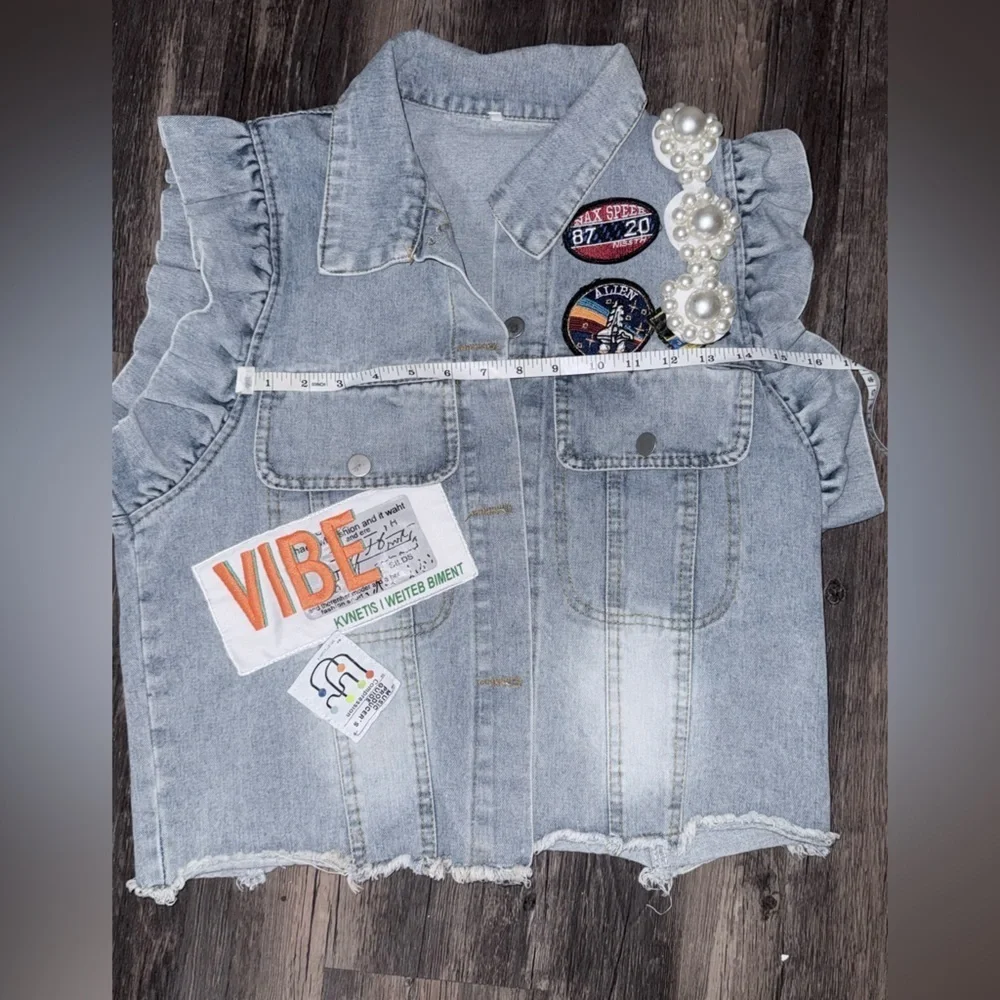 Denim Vest with Patches and Embellishments